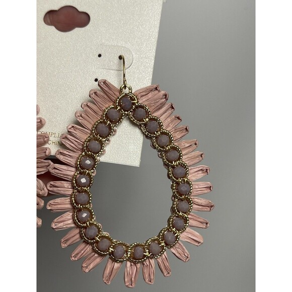 Natasha Beaded Raffia Large Teardrop Statement Earrings In Dusty Rose New - Picture 4 of 7